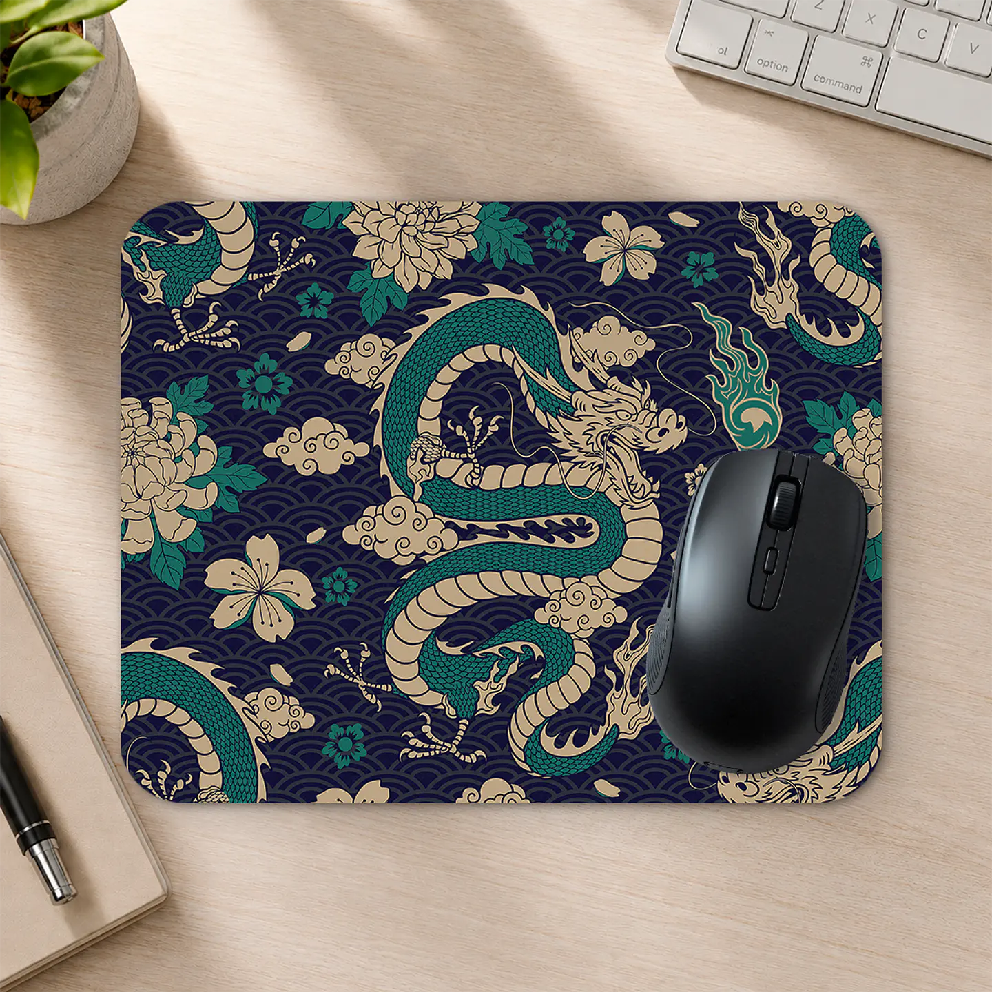 Mousepad 20x24 cm - Diseño Dragón Oriental Turquesa 2