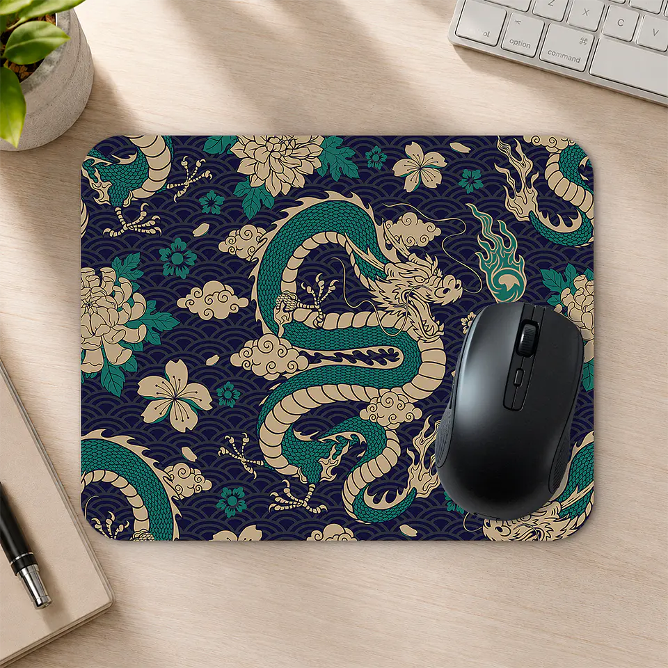 Mousepad 20x24 cm - Diseño Dragón Oriental Turquesa 2