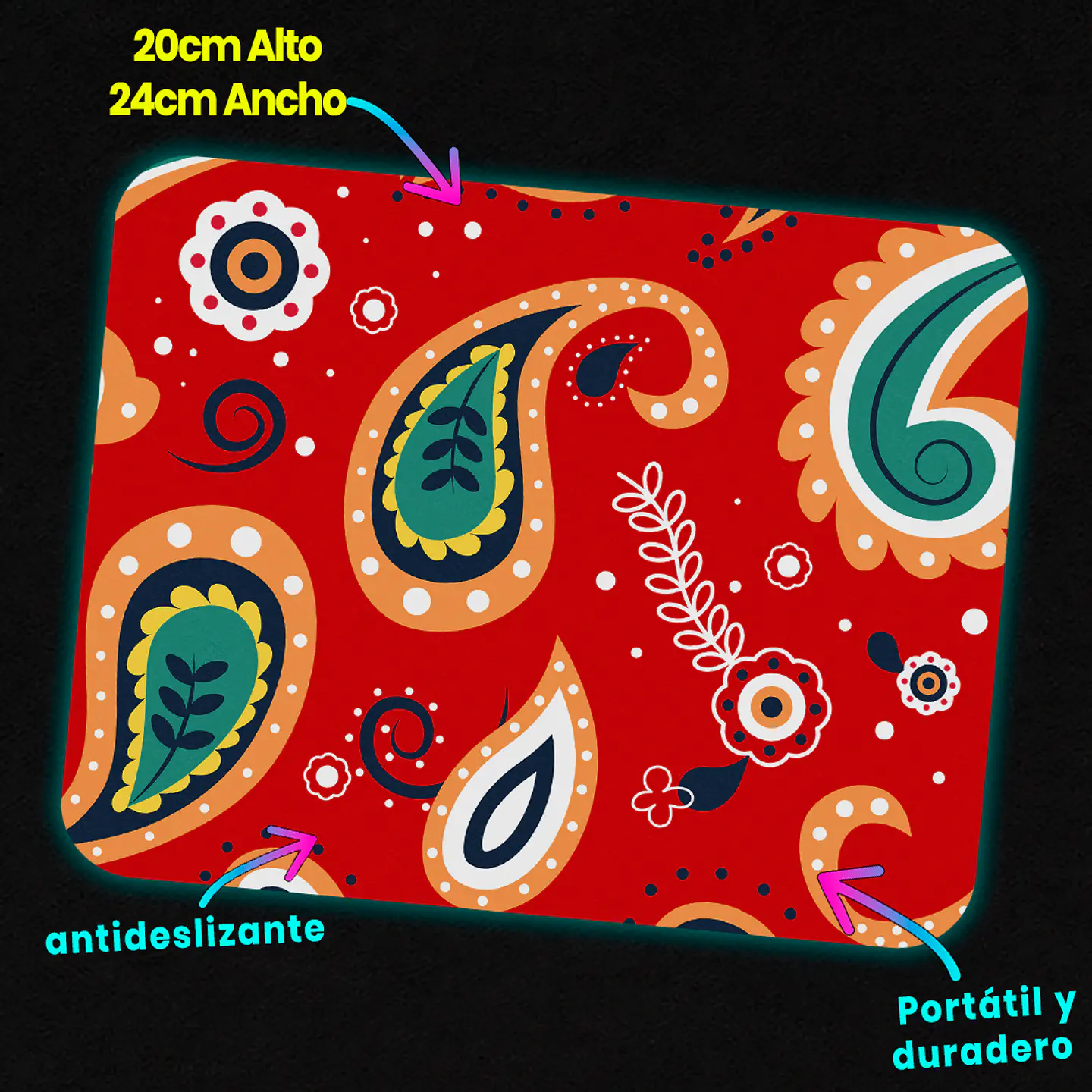 Mousepad 20x24 cm - Diseño Paisley Rojo 3