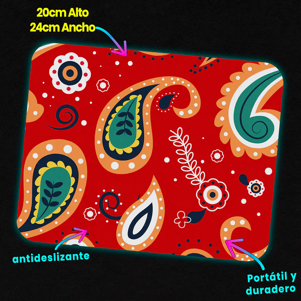 Mousepad 20x24 cm - Diseño Paisley Rojo 3