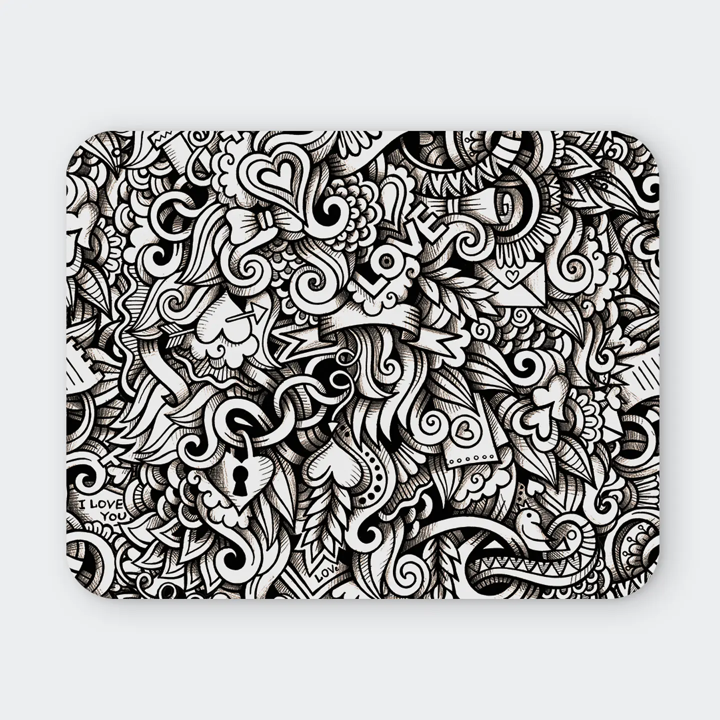 Mousepad 20x24 cm - Diseño Doodle Love Monocromo 1