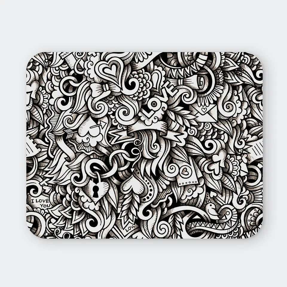 Mousepad 20x24 cm - Diseño Doodle Love Monocromo 1