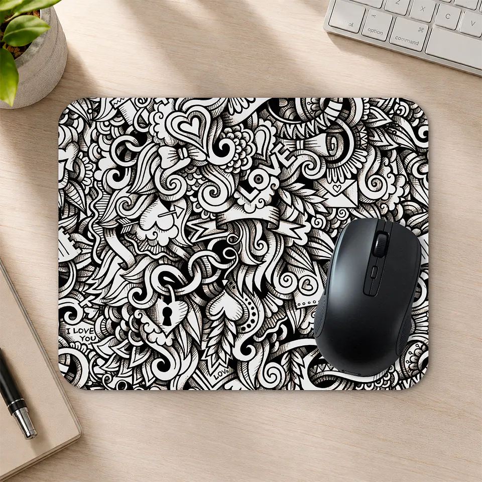 Mousepad 20x24 cm - Diseño Doodle Love Monocromo 2