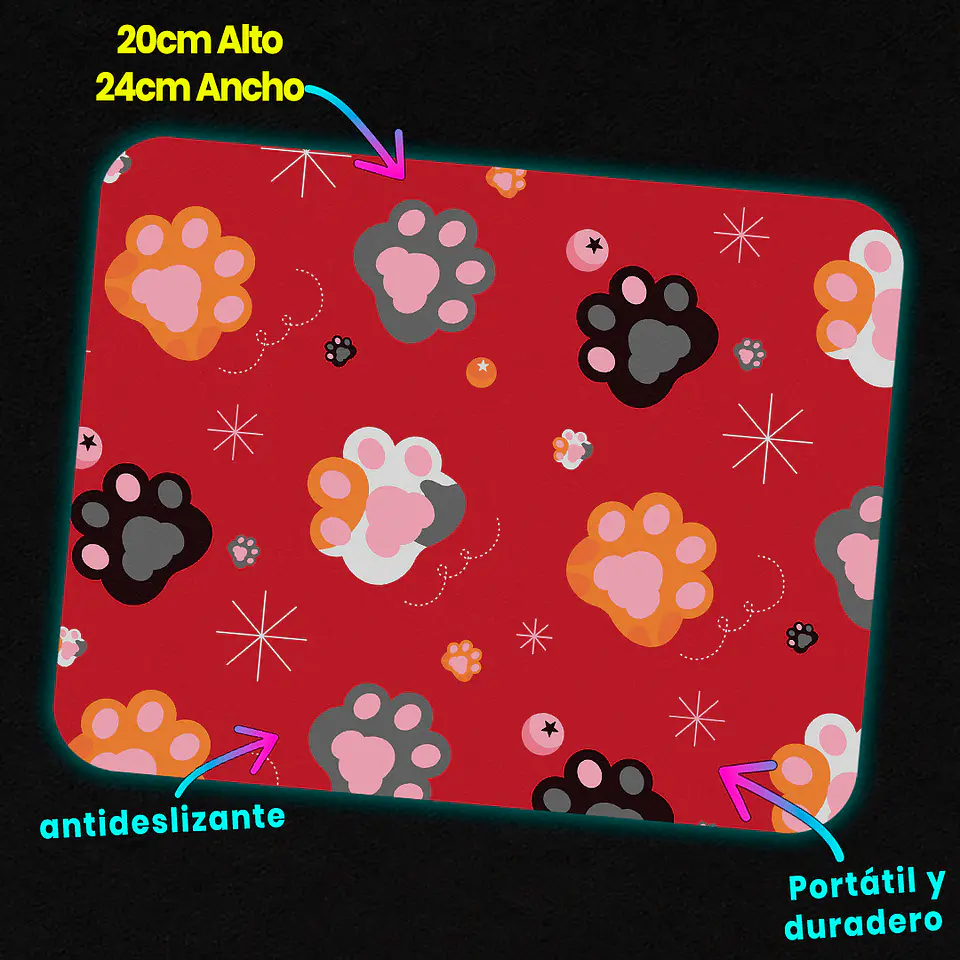 Mousepad 20x24 cm - Diseño Patitas Cute Rojo 3