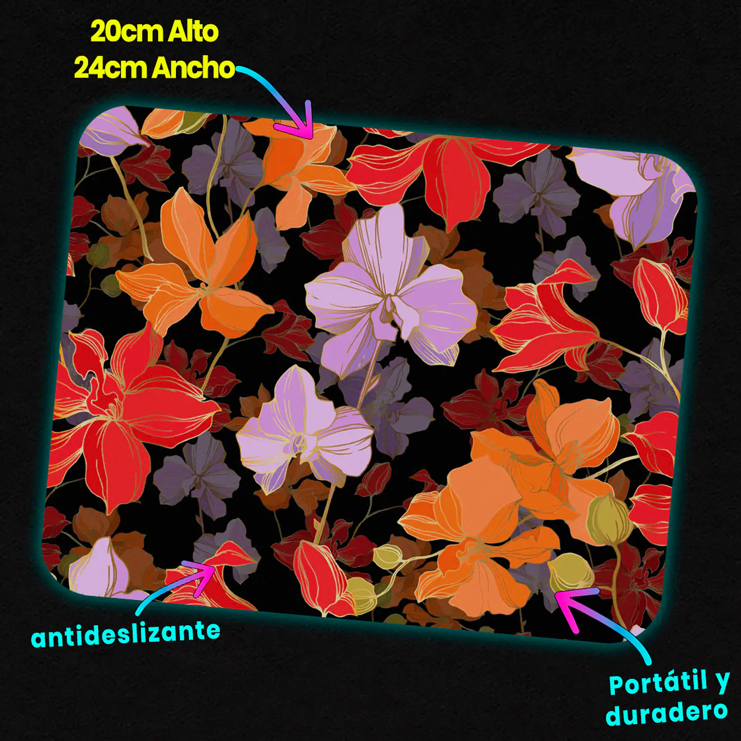 Mousepad 20x24 cm - Diseño Flores Elegantes Dark 3
