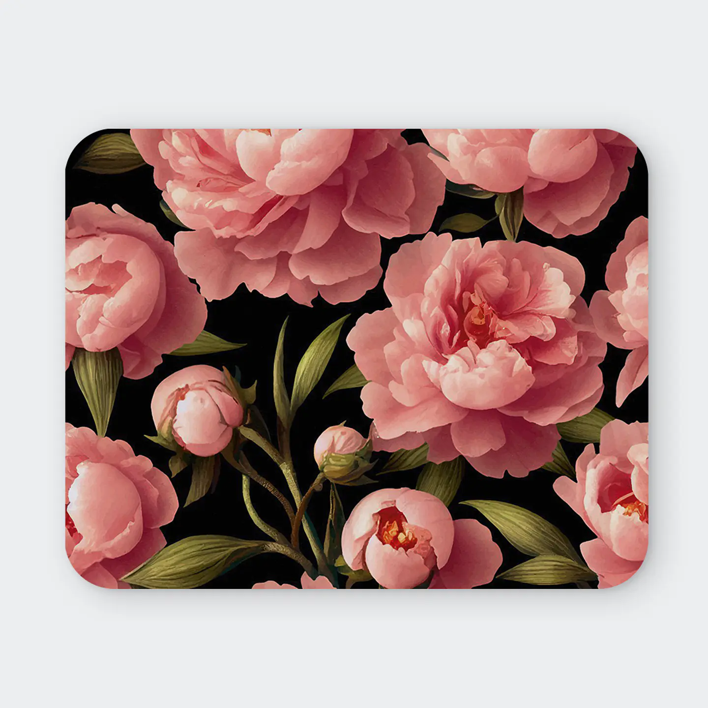 Mousepad 20x24 cm - Diseño Peonías Rosadas Dark 1