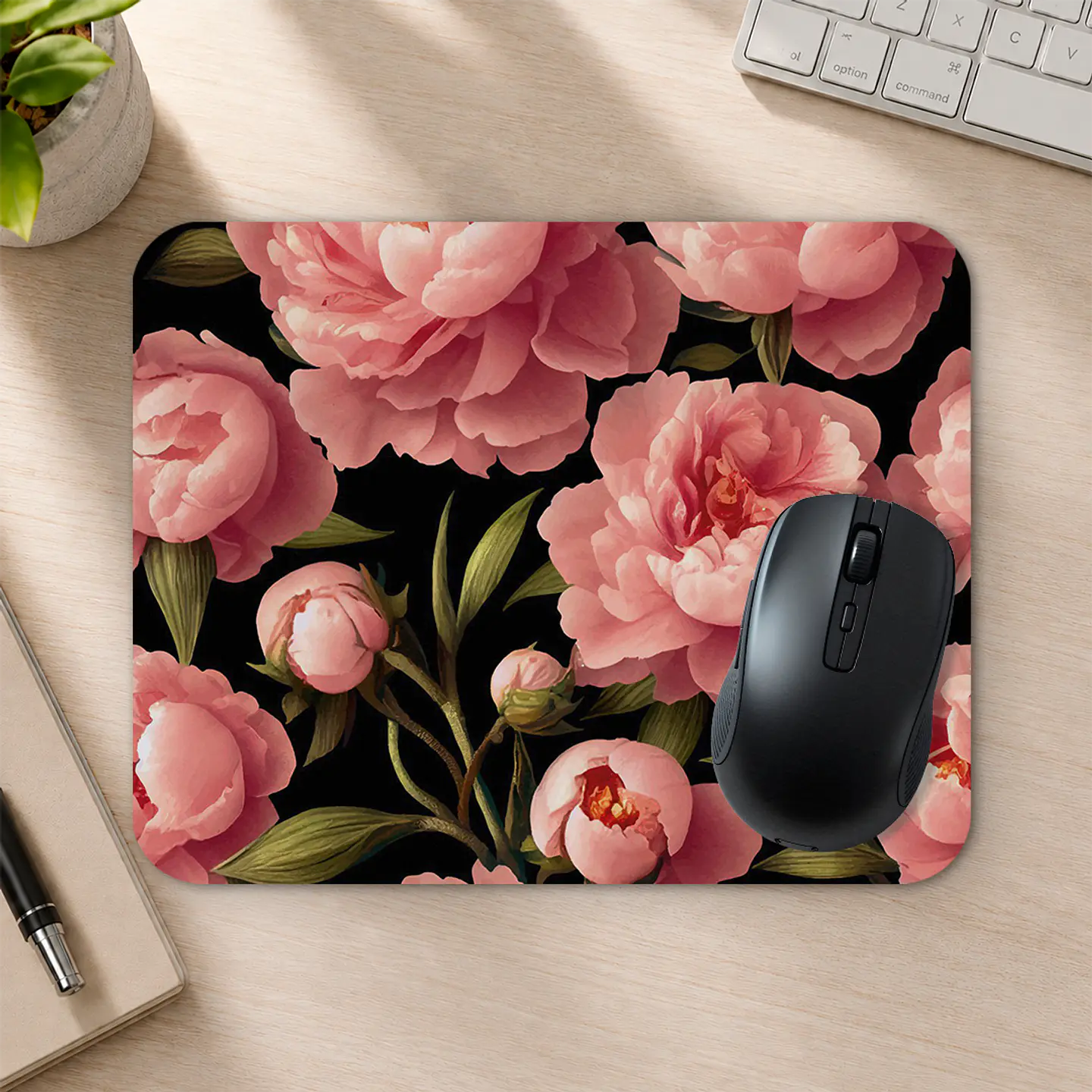 Mousepad 20x24 cm - Diseño Peonías Rosadas Dark 2
