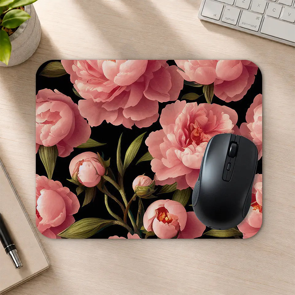 Mousepad 20x24 cm - Diseño Peonías Rosadas Dark 2