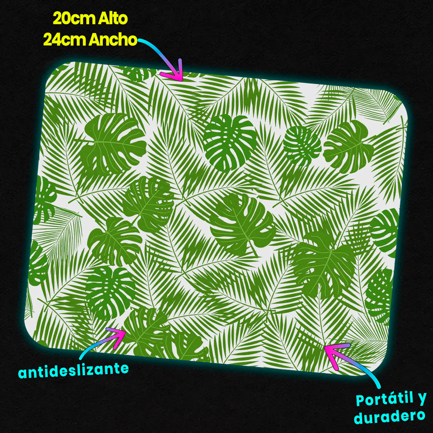 Mousepad 20x24 cm - Diseño Hojas Tropicales Green 3