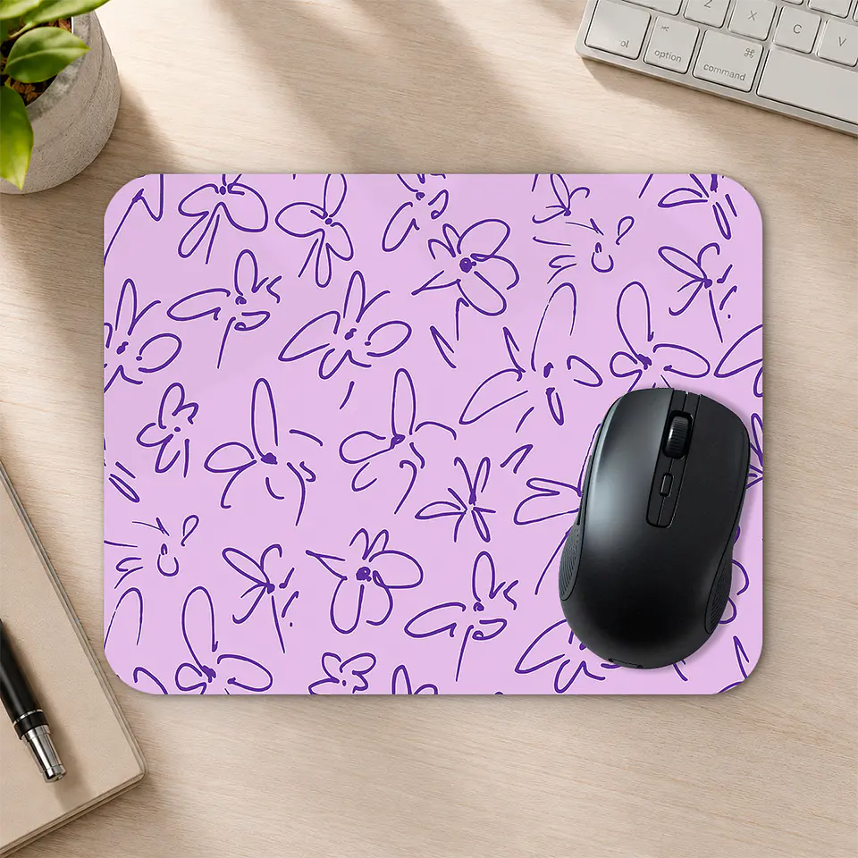 Mousepad 20x24 cm - Diseño Flores Lineales Lila 2
