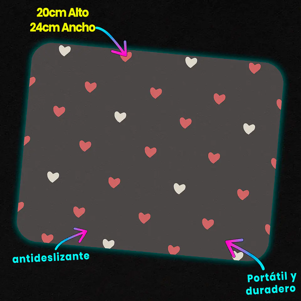 Mousepad 20x24 cm - Diseño Corazones Minimal Dark 3