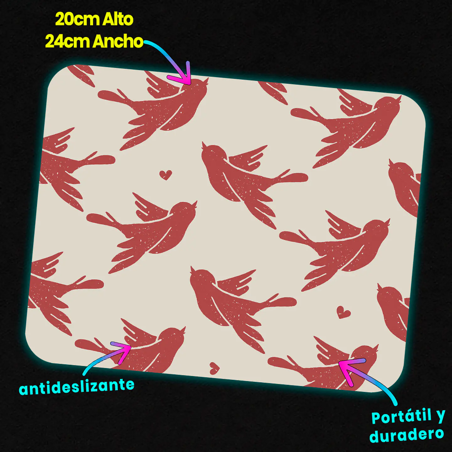Mousepad 20x24 cm - Diseño Pajaritos Love 3