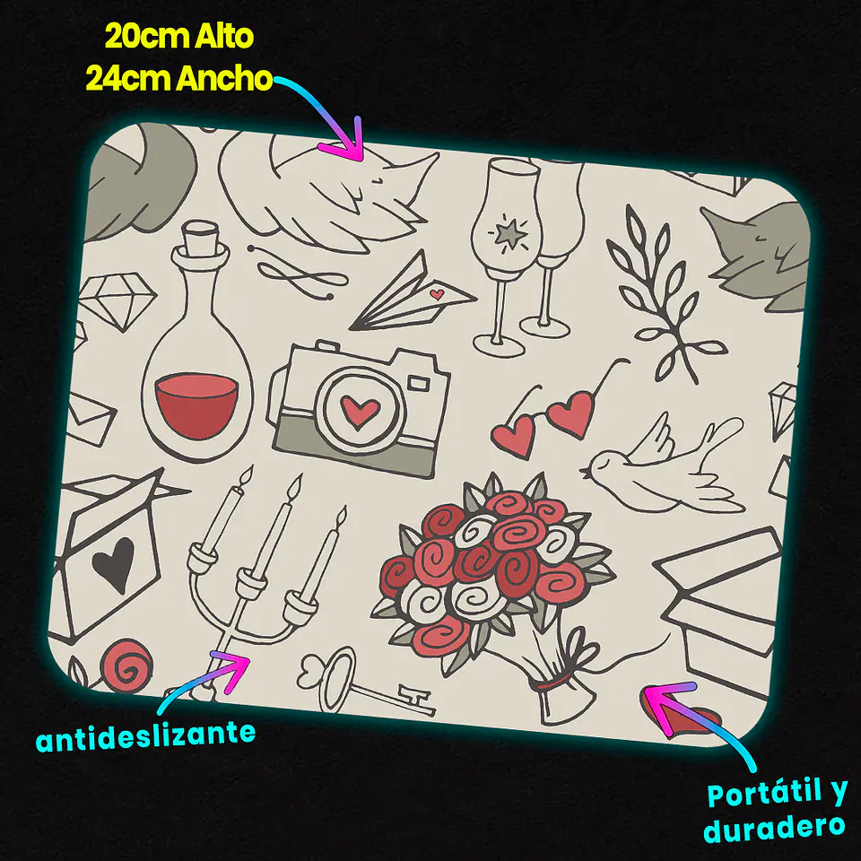 Mousepad 20x24 cm - Diseño Love Doodles 3