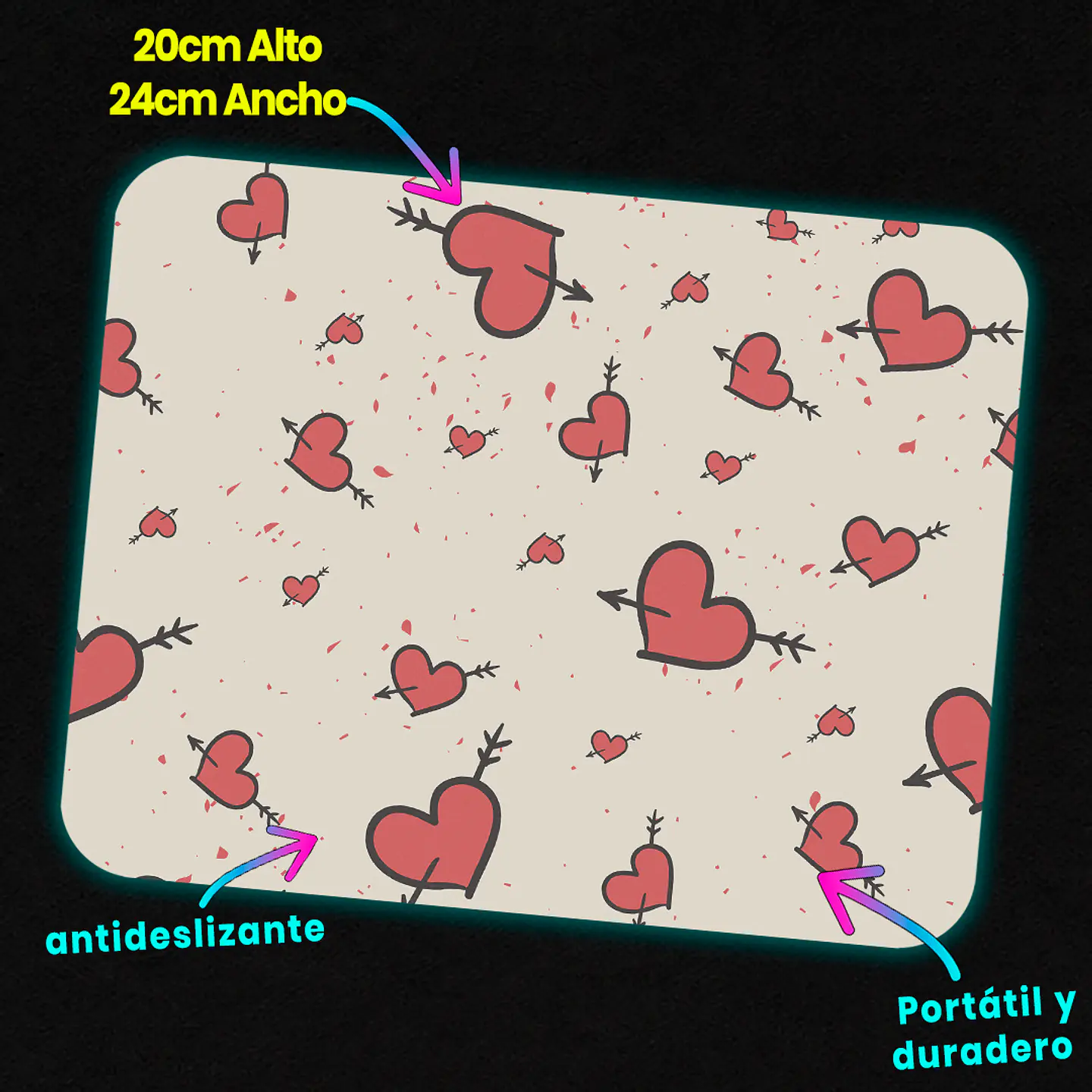 Mousepad 20x24 cm - Diseño Corazones Flechados 3