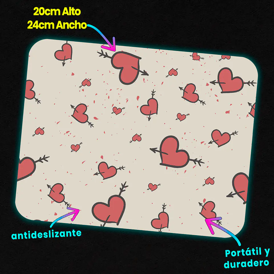 Mousepad 20x24 cm - Diseño Corazones Flechados 3