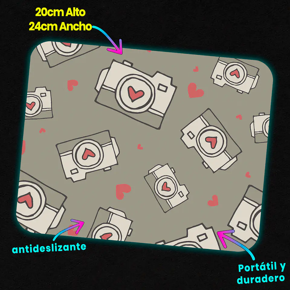 Mousepad 20x24 cm - Diseño Cámaras Love 3