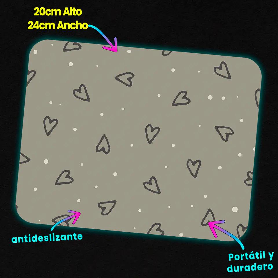 Mousepad 20x24 cm - Diseño Corazones Gris Soft 3