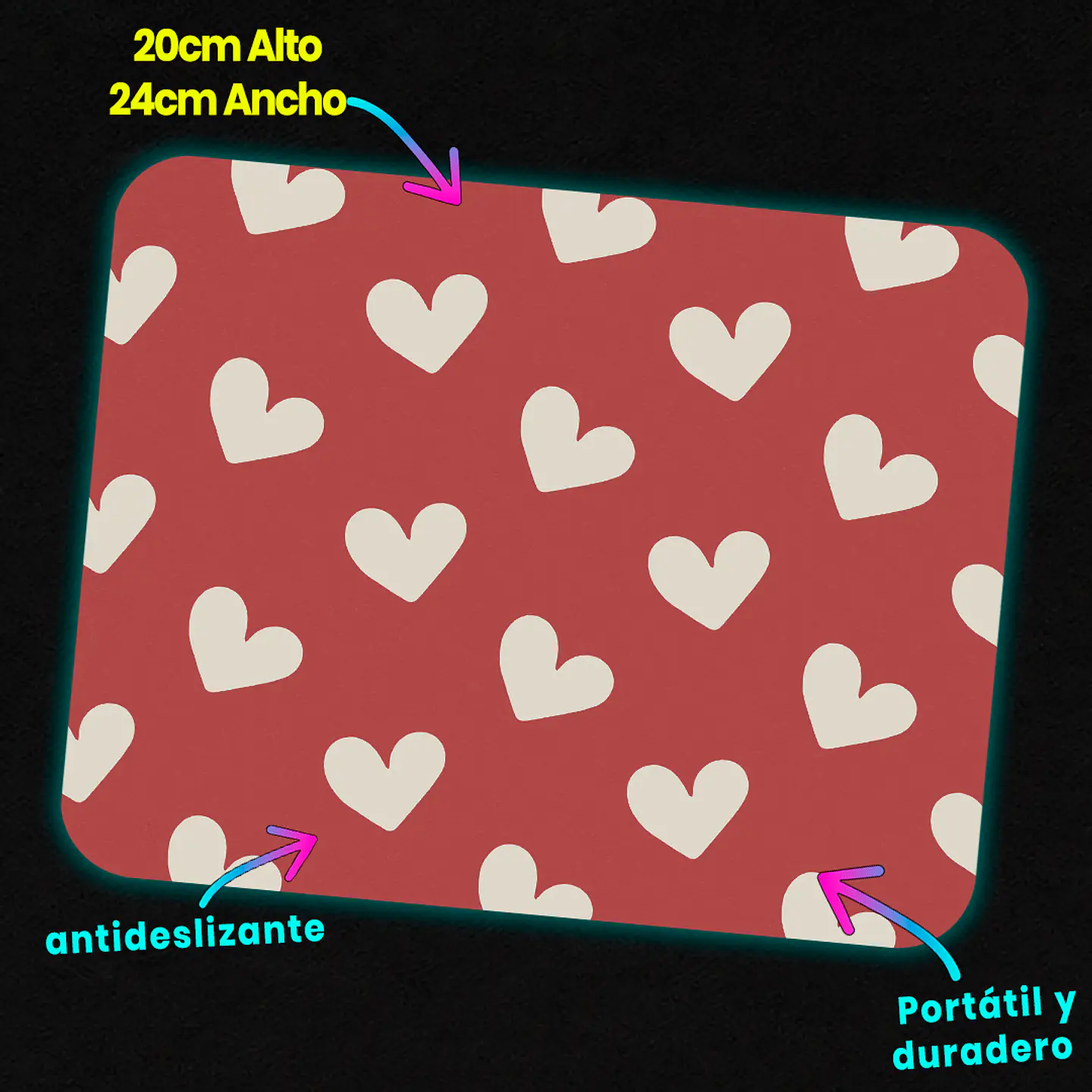 Mousepad 20x24 cm - Diseño Corazones Sweet Red 3