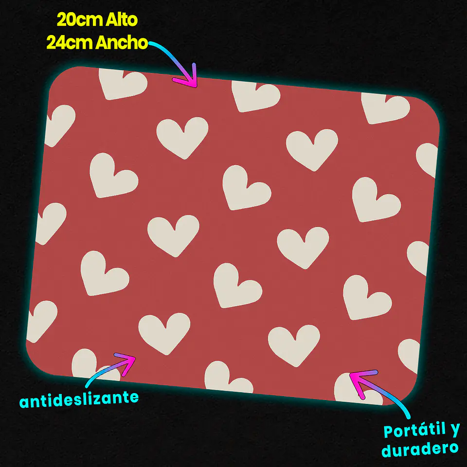 Mousepad 20x24 cm - Diseño Corazones Sweet Red 3