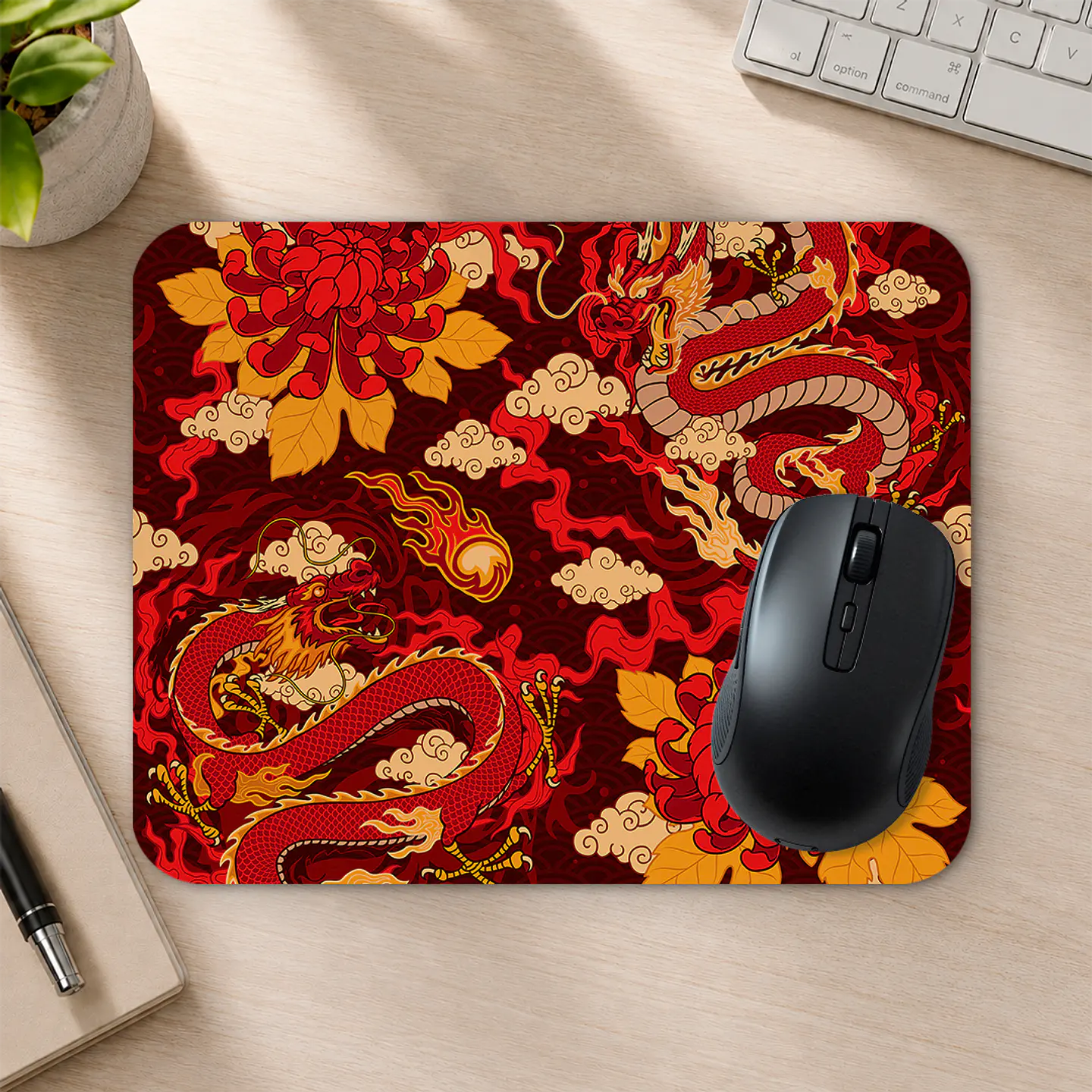 Mousepad 20x24 cm - Diseño Dragones Rojos Orientales 2