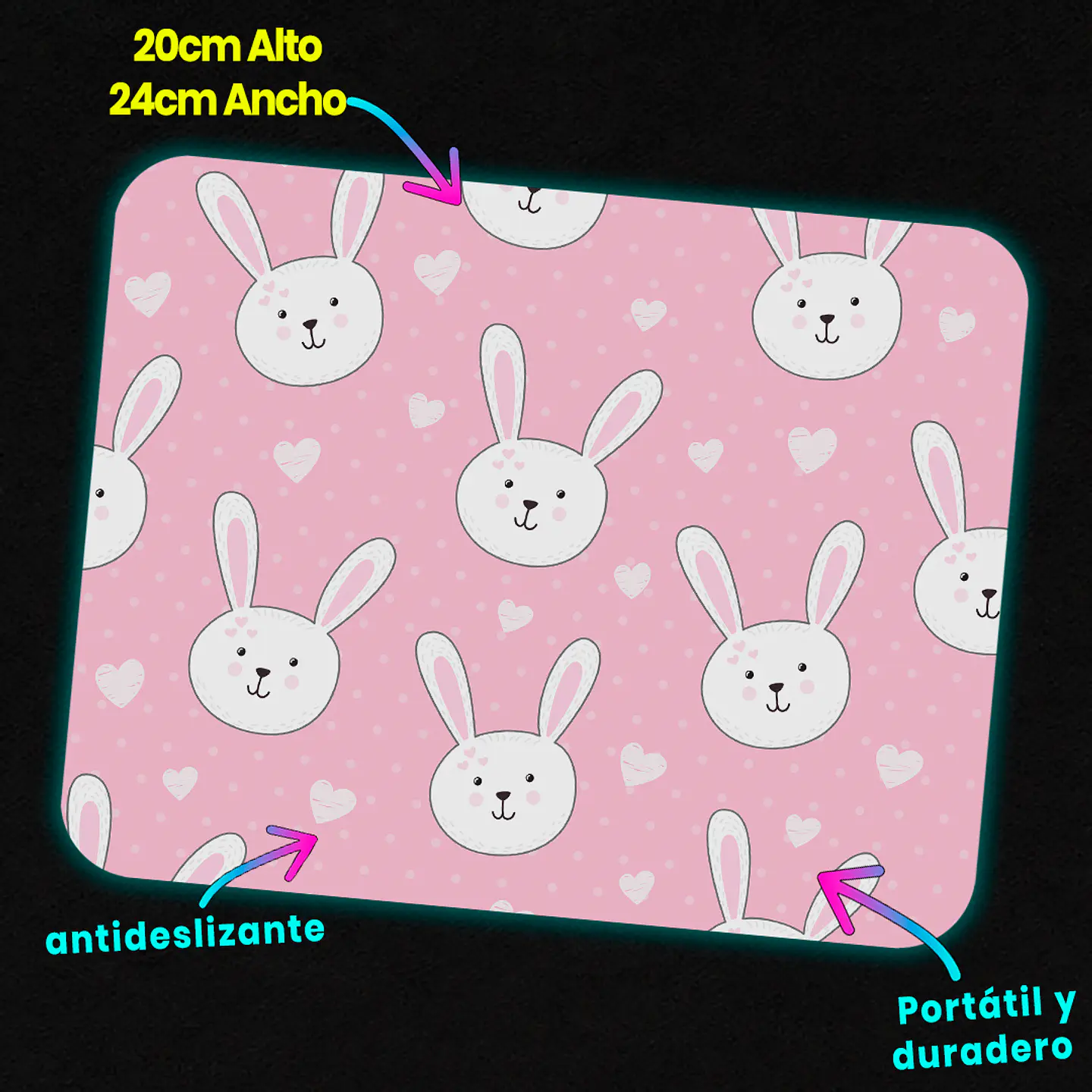 Mousepad 20x24 cm - Diseño Conejitos Pink Cute 3