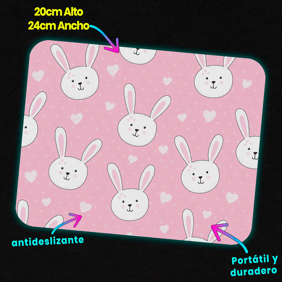 Mousepad 20x24 cm - Diseño Conejitos Pink Cute 3