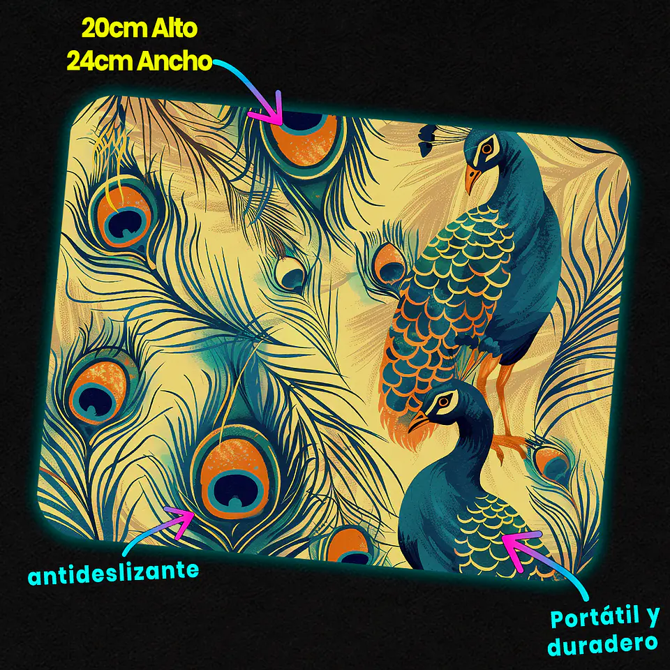 Mousepad 20x24 cm - Diseño Pavo Real Vintage 3