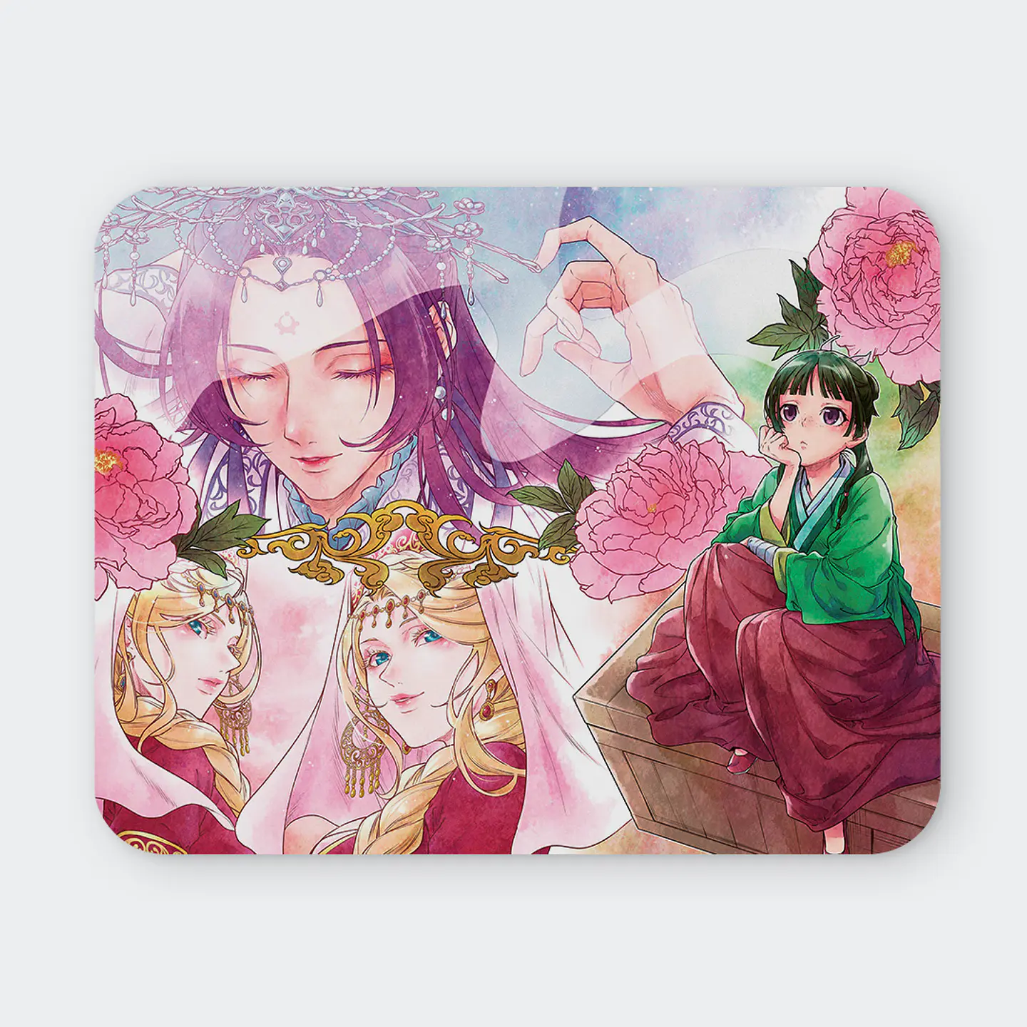 Mousepad 20x24 cm - Diseño Maomao y Jinshi Flores Rosadas 1
