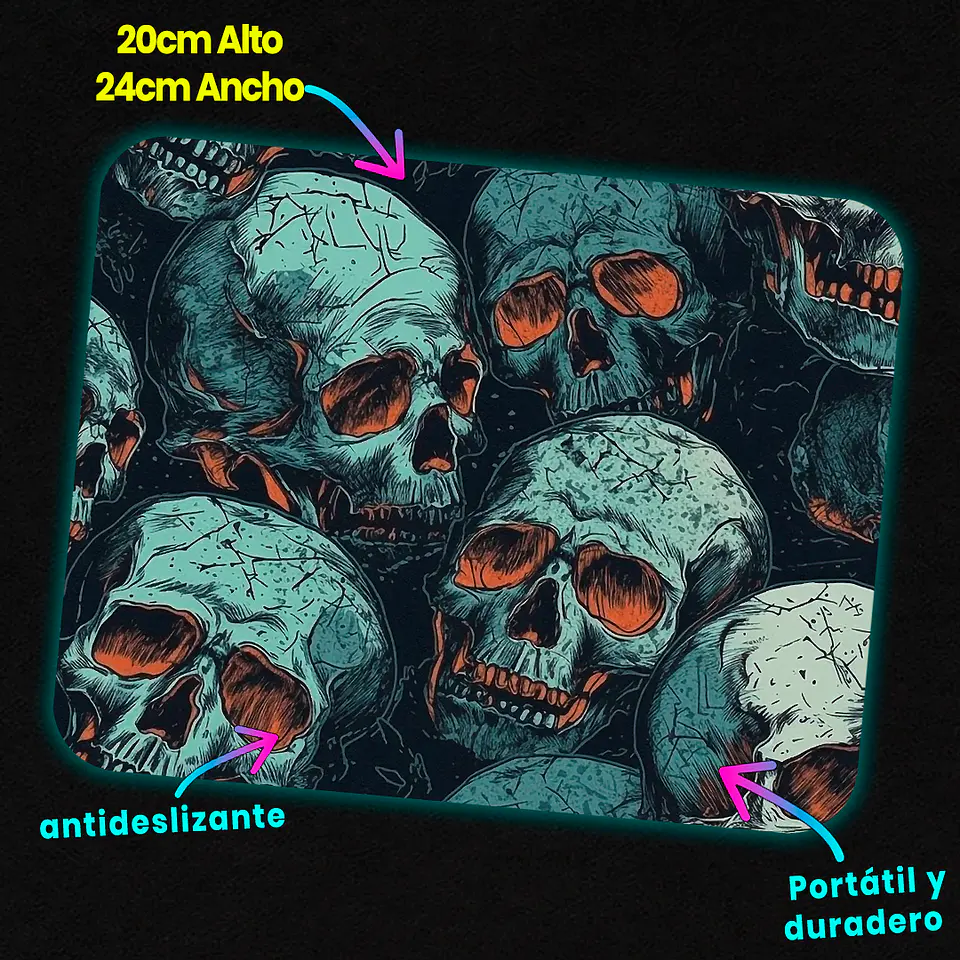 Mousepad 20x24 cm - Diseño Calaveras Turquesa Dark 3