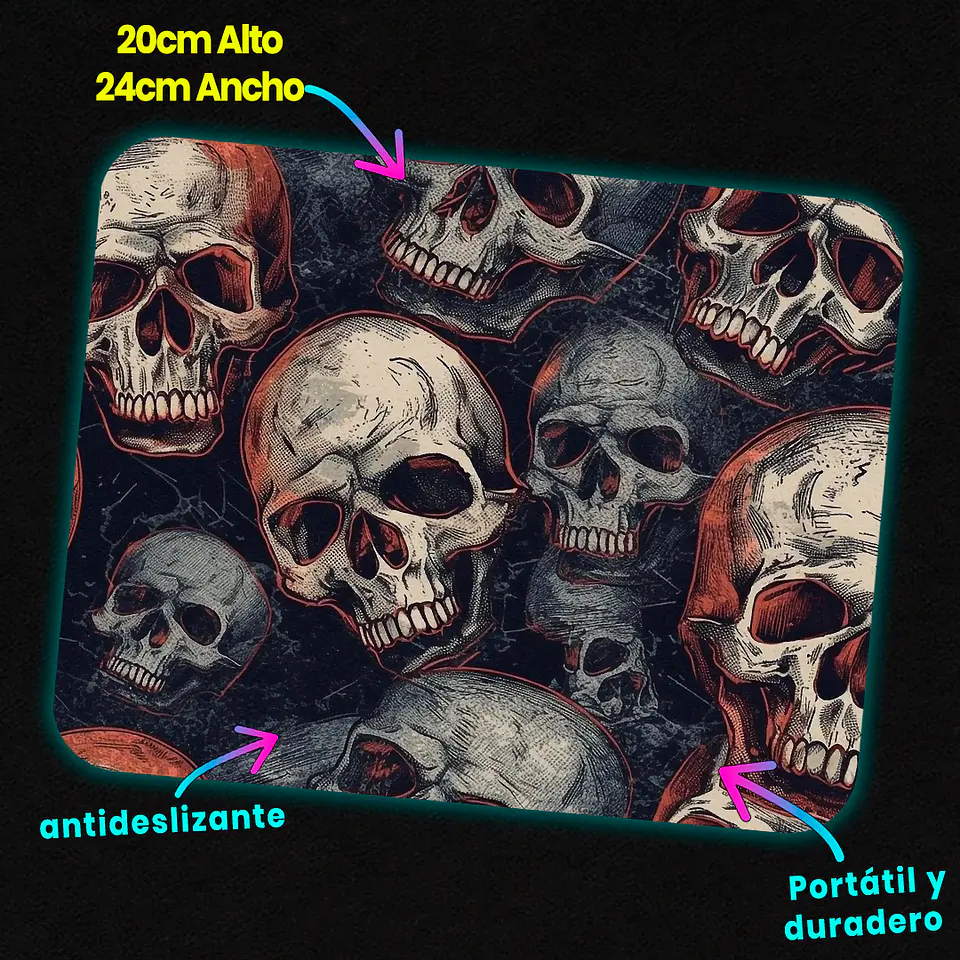 Mousepad 20x24 cm - Diseño Calaveras Vintage Dark 3