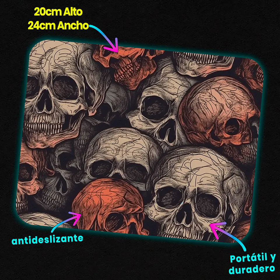 Mousepad 20x24 cm - Diseño Calaveras Rojas Vintage 3
