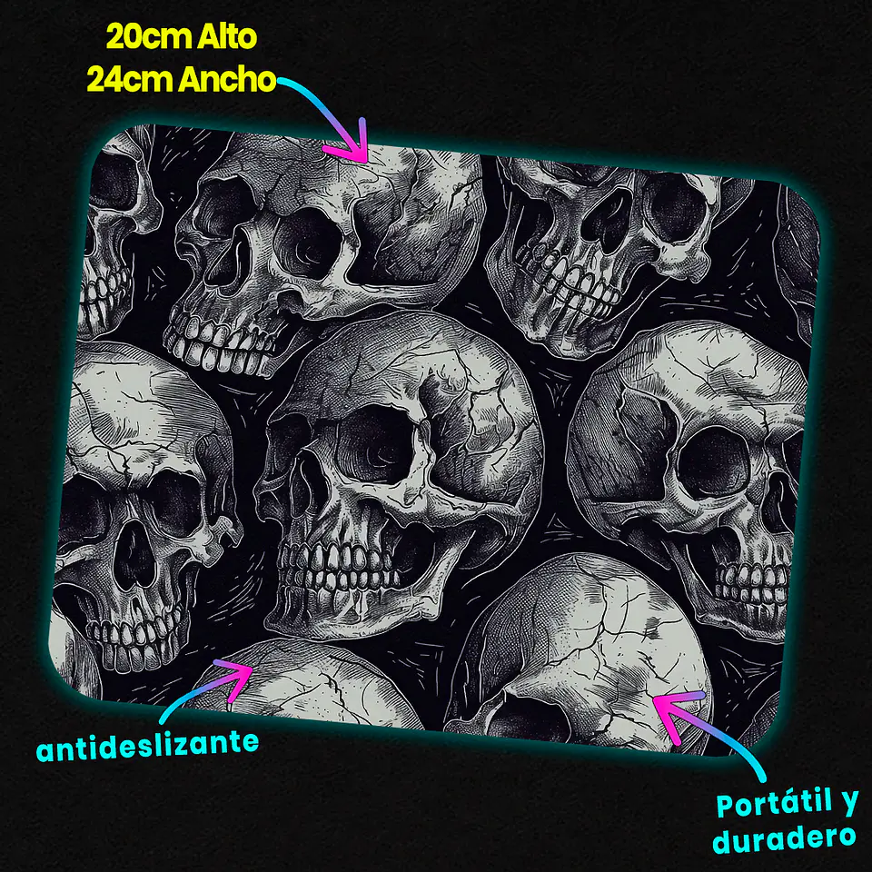 Mousepad 20x24 cm - Diseño Calaveras Blanco y Negro 3