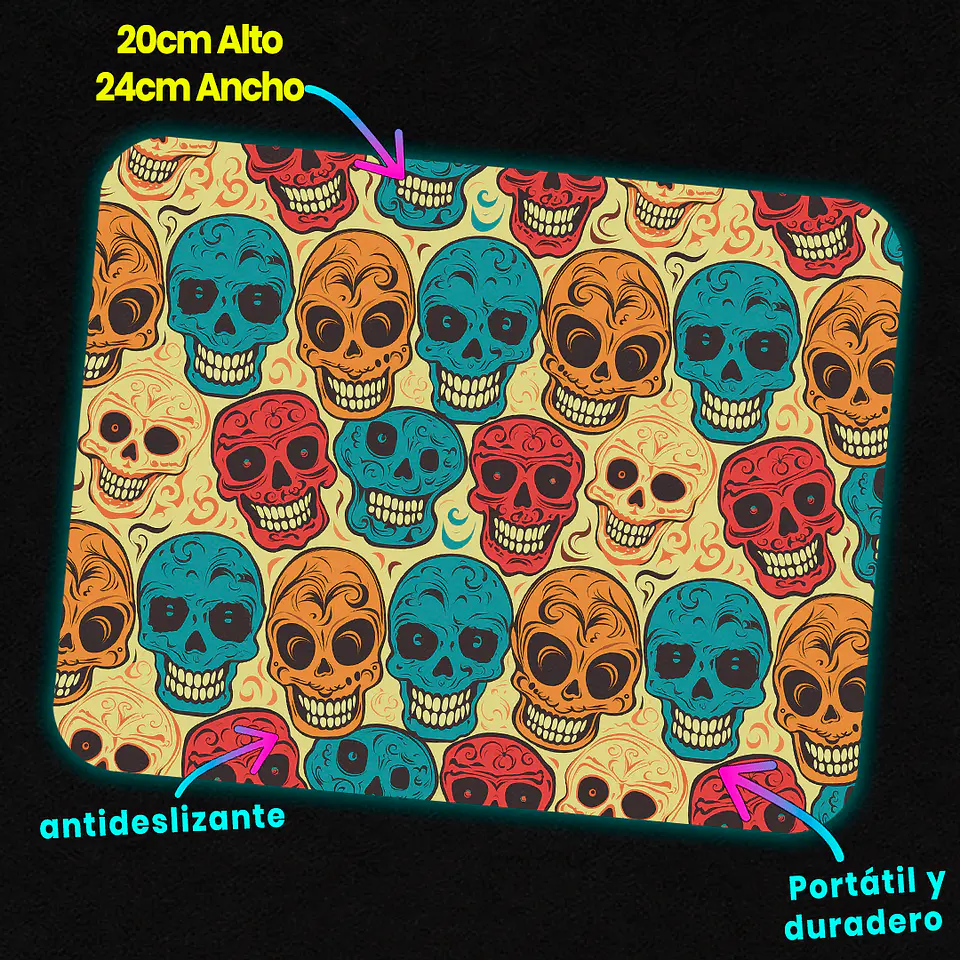 Mousepad 20x24 cm - Diseño Calaveras Día de Muertos 3
