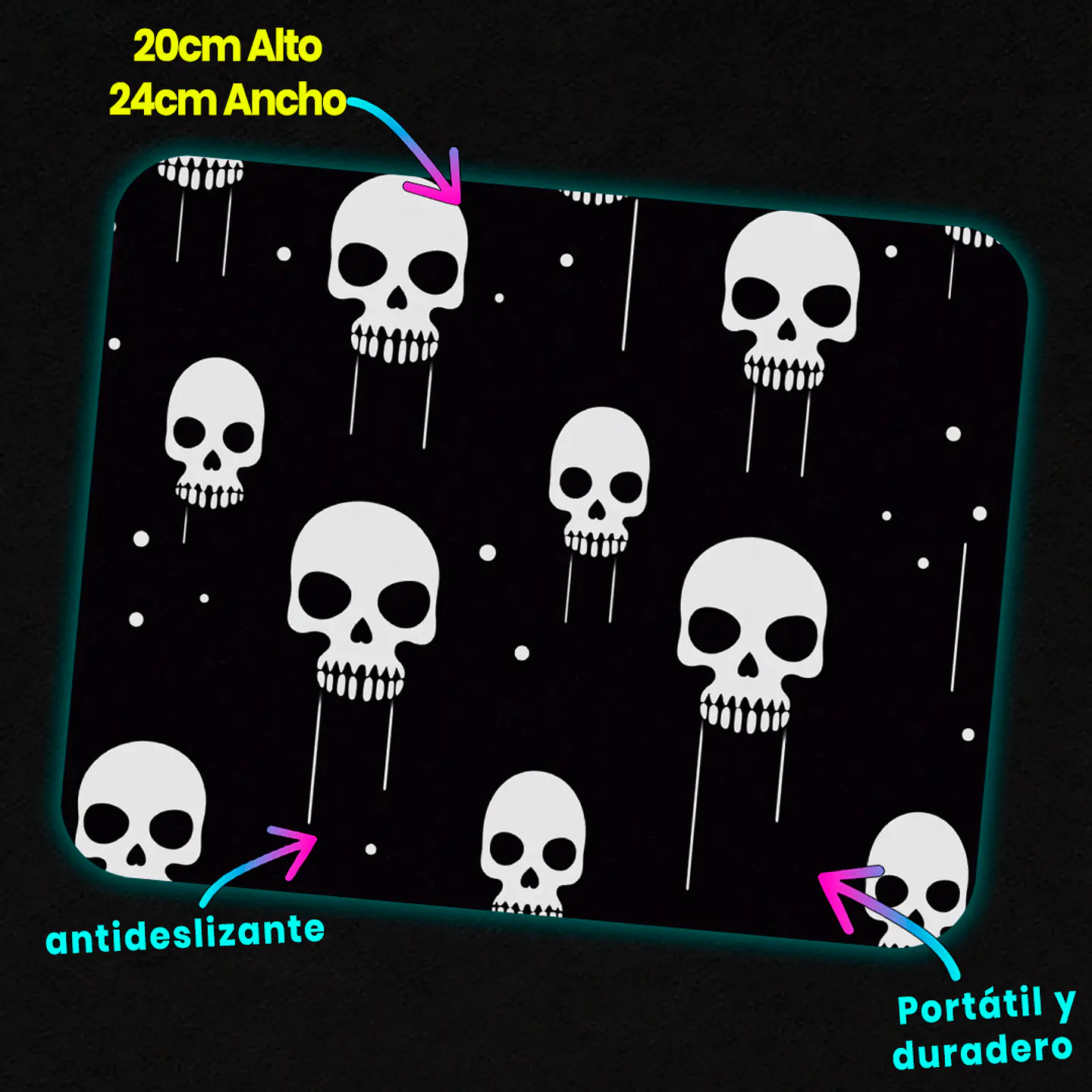 Mousepad 20x24 cm - Diseño Calaveras Minimal Blanco y Negro 3
