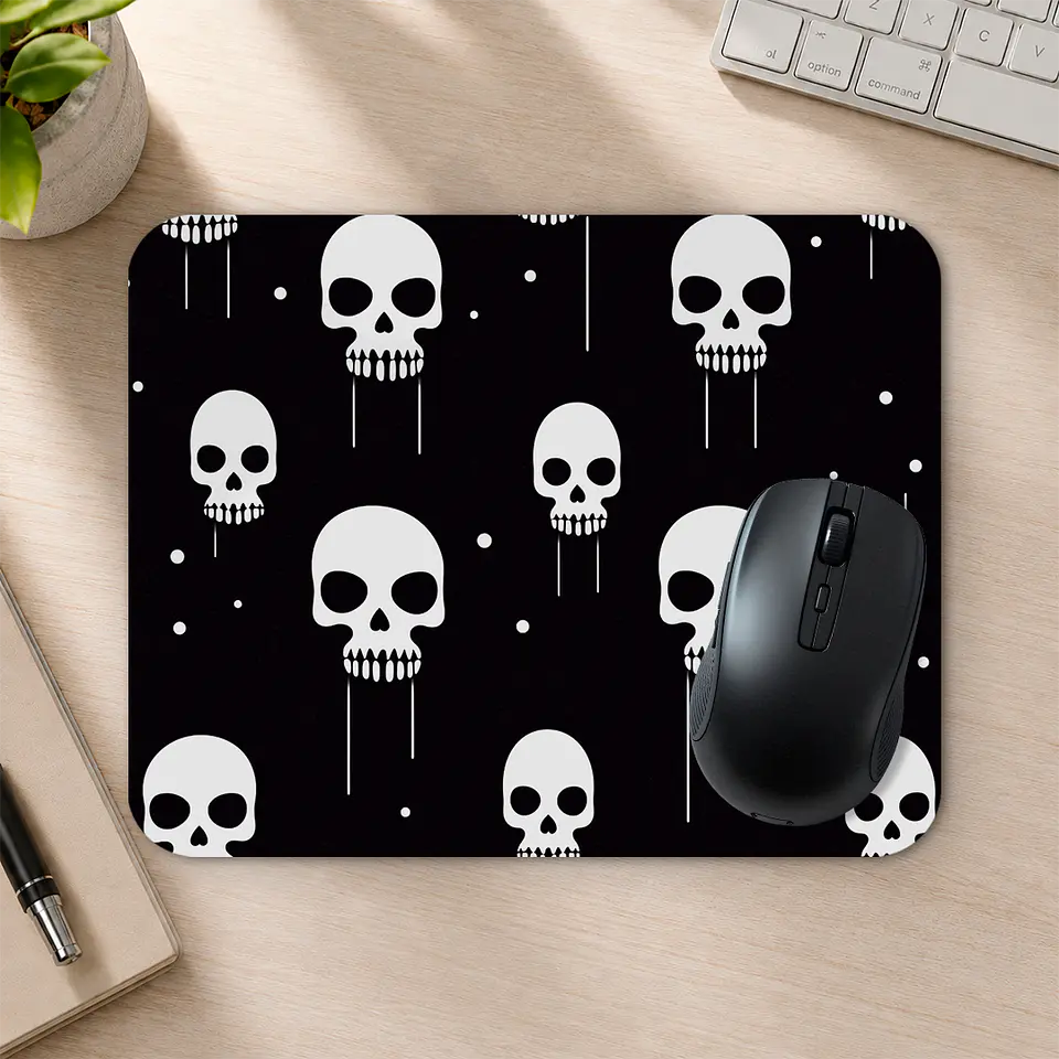 Mousepad 20x24 cm - Diseño Calaveras Minimal Blanco y Negro 2