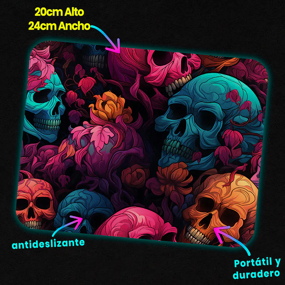 Mousepad 20x24 cm - Diseño Calaveras de Colores 3