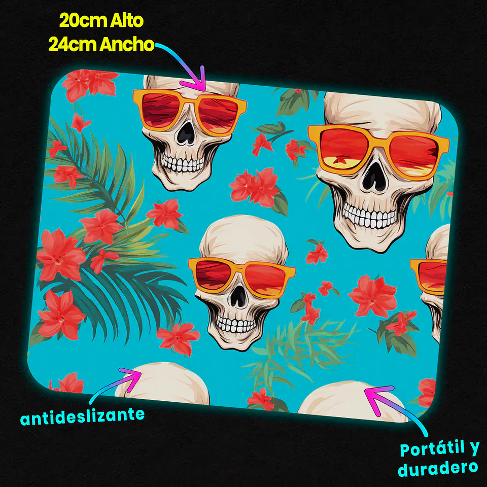 Mousepad 20x24 cm - Diseño Calaveras Tropicales con Lentes 3