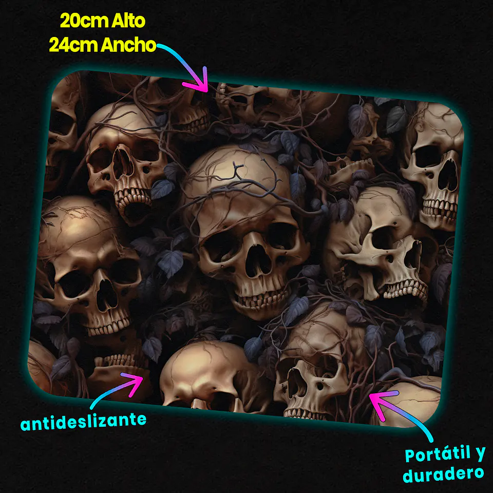 Mousepad 20x24 cm - Diseño Calaveras con Enredaderas 3