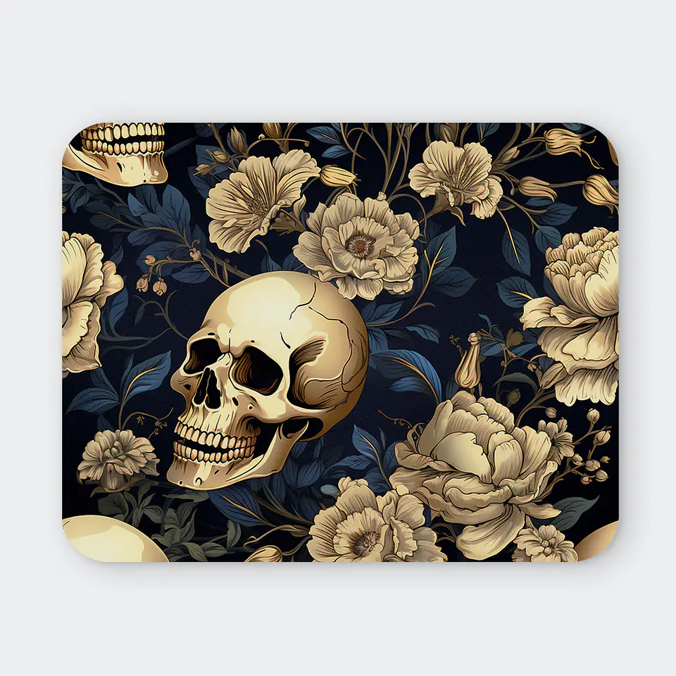 Mousepad 20x24 cm - Diseño Calavera Gótica con Flores Crema 1