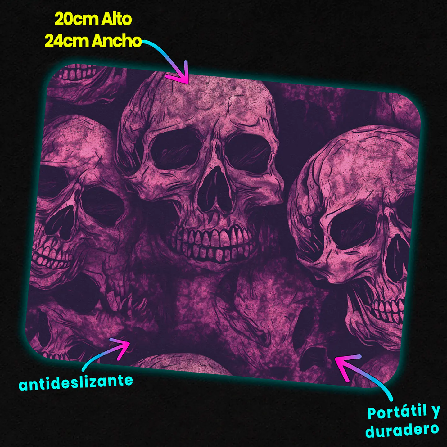 Mousepad 20x24 cm - Diseño Calaveras Moradas Dark 3