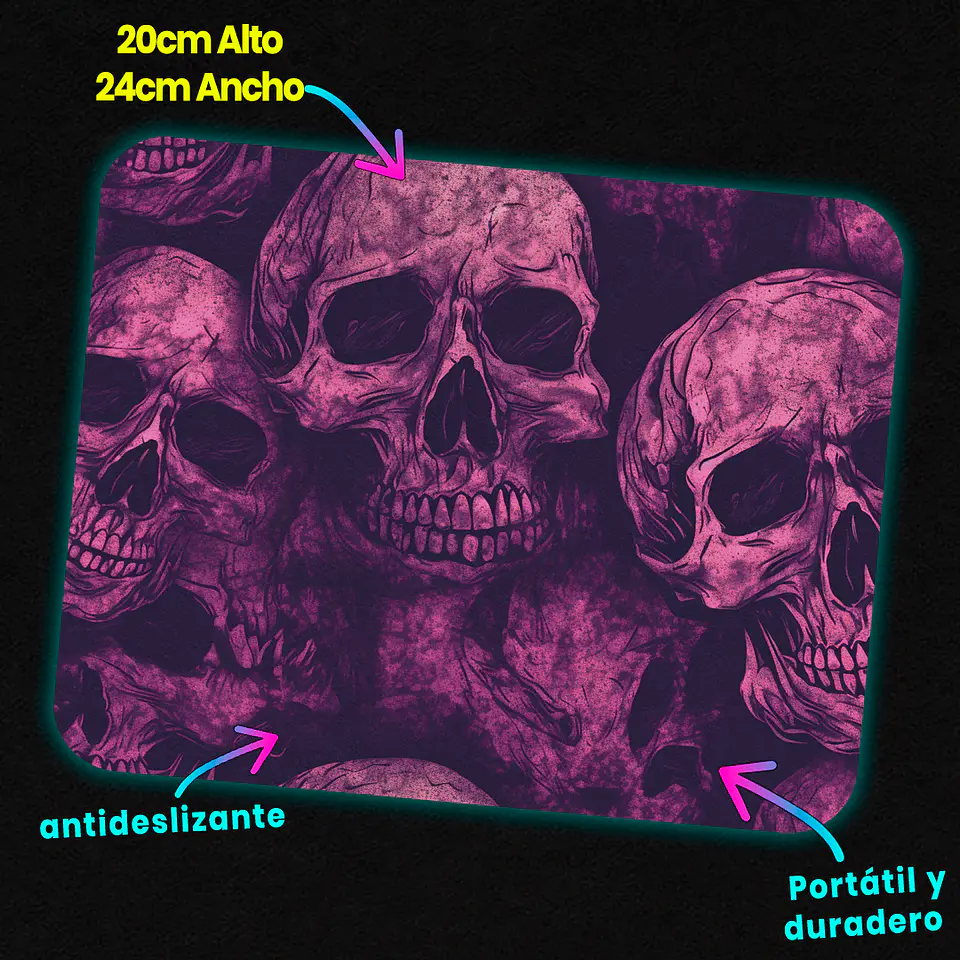 Mousepad 20x24 cm - Diseño Calaveras Moradas Dark 3