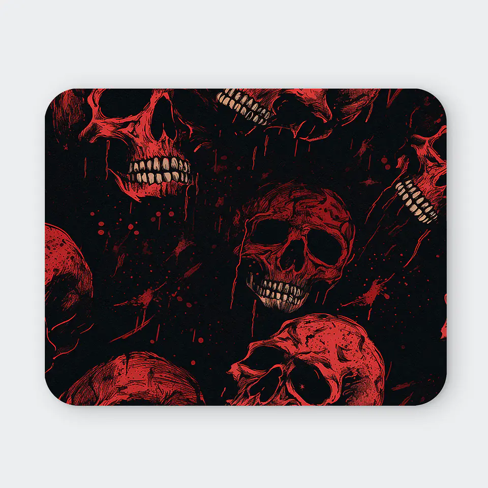 Mousepad 20x24 cm - Diseño Calaveras Rojas sobre Fondo Negro 1