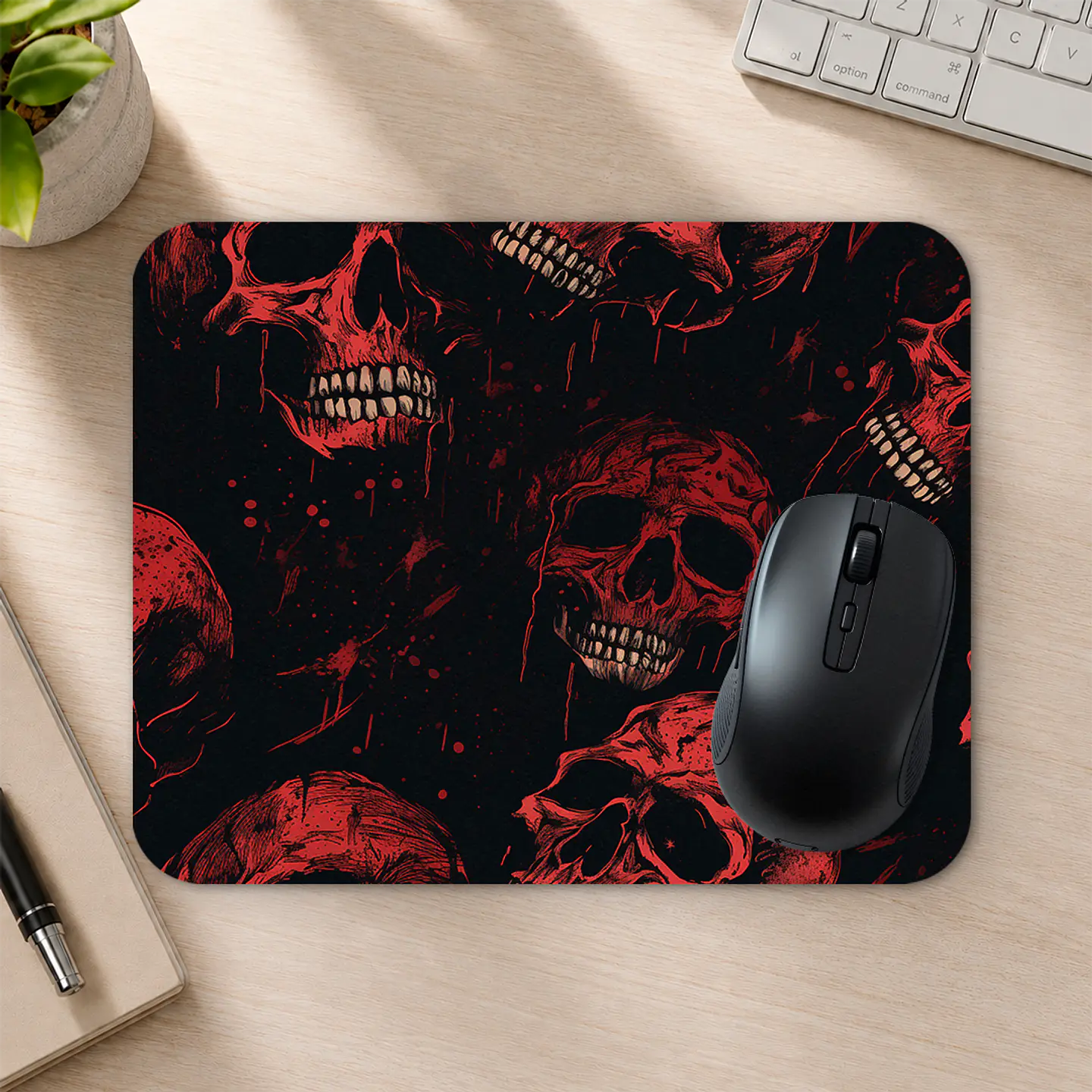 Mousepad 20x24 cm - Diseño Calaveras Rojas sobre Fondo Negro 2