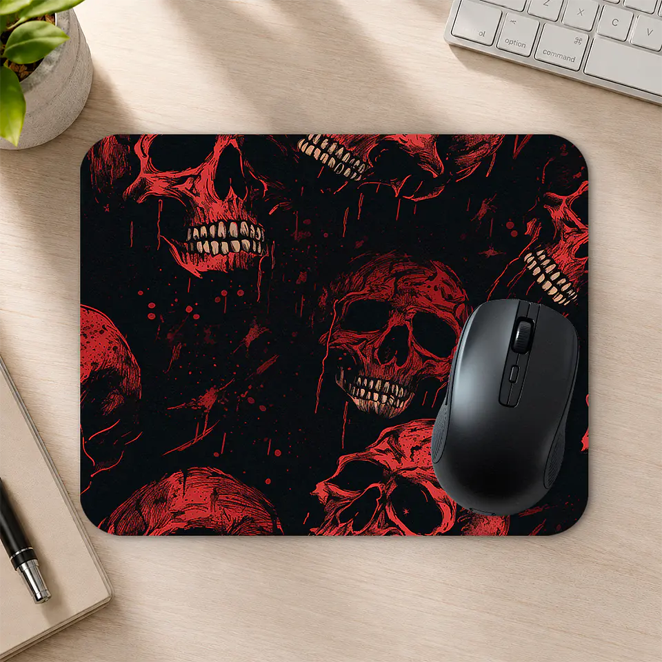 Mousepad 20x24 cm - Diseño Calaveras Rojas sobre Fondo Negro 2
