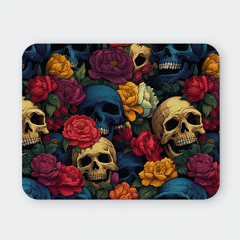 Mousepad 20x24 cm - Diseño Calaveras con Rosas Rojas y Amarillas