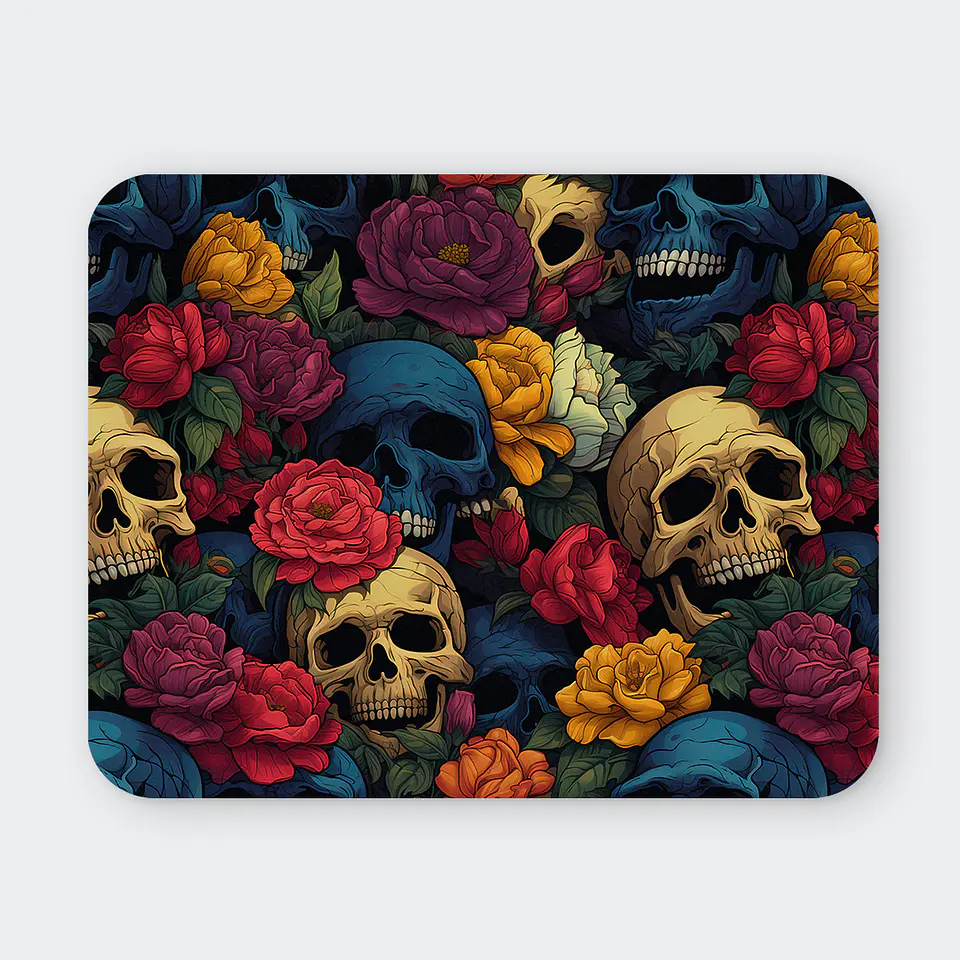 Mousepad 20x24 cm - Diseño Calaveras con Rosas Rojas y Amarillas 1