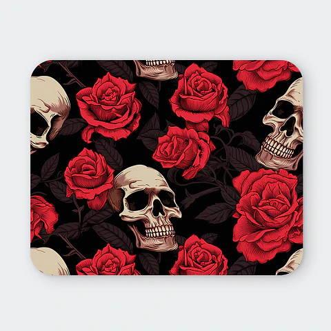 Mousepad 20x24 cm - Diseño Calaveras con Rosas Rojas
