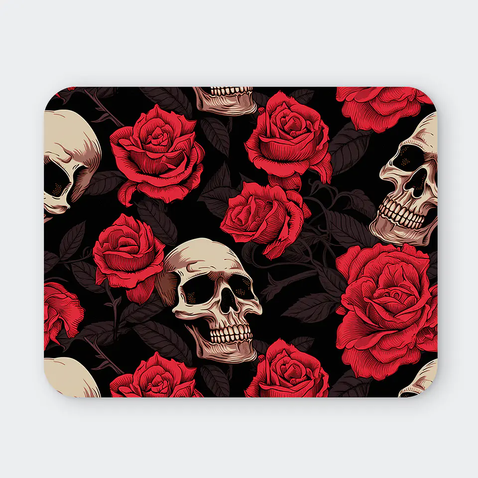 Mousepad 20x24 cm - Diseño Calaveras con Rosas Rojas 1