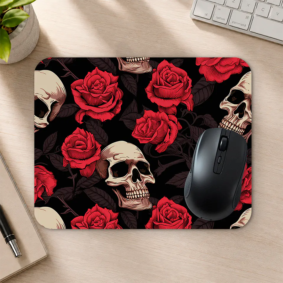Mousepad 20x24 cm - Diseño Calaveras con Rosas Rojas 2