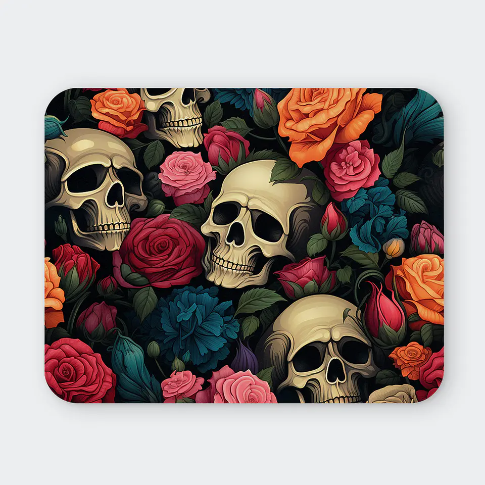 Mousepad 20x24 cm - Diseño Calaveras con Rosas Multicolor 1